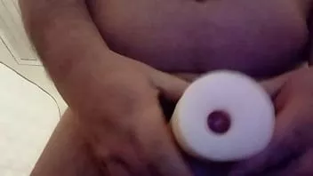 Play Chubby daddy fucks toy vagina and his dick is "born" from it