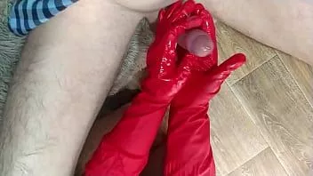 Play Horny milf milks my big cock with housekeeping gloves