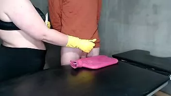 Play Beta male ruined orgasm with rubber gloves